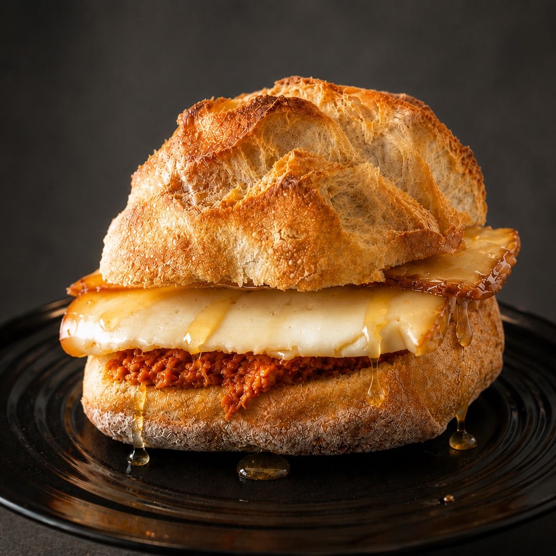 Chapatín Neptuno: Chorizo de Teror, queso ahumado y miel.